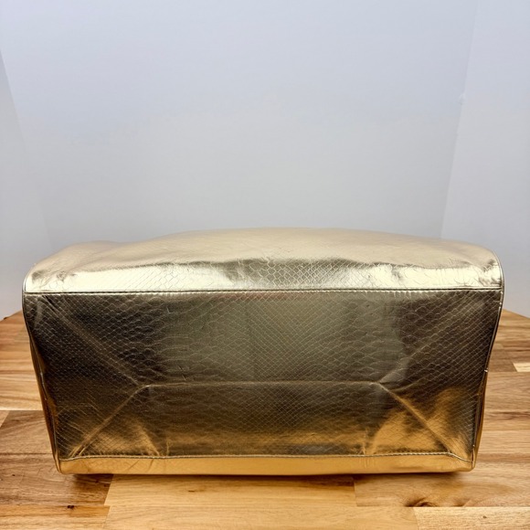 Michael Kors Gold Metallic Snakeskin Embossed Weekender Duffel Travel Bag NWT - Picture 8 of 12